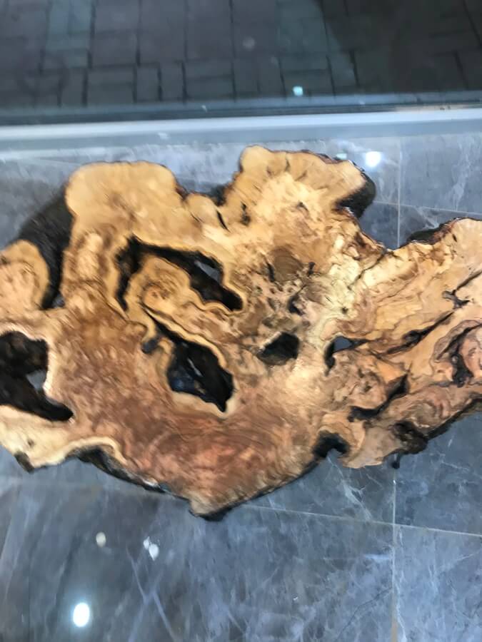 Handcrafted 200-Year-Old Olive Wood Live Edge Coffee Table with Mid-Century Hairpin Legs