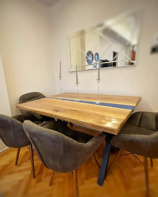 Custom Epoxy Dining Table | Handcrafted Live Edge Wood Table | Rustic Walnut Kitchen Table | Unique Farmhouse Dine Table | Bespoke Furniture Design