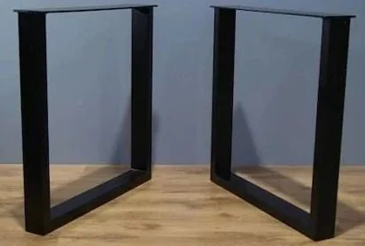 Black rectangular metal table legs shown separately